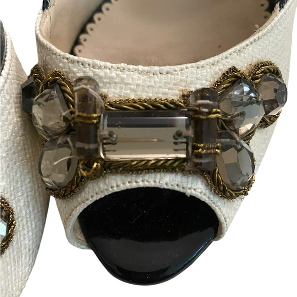 Oscar de la Renta Black and Cream Embellished Heels 39.5 - Picture 10 of 11